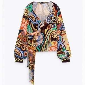 ZARA PRINTED WRAP TOP